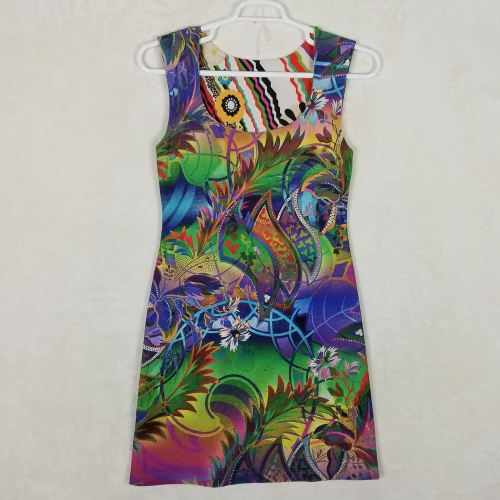 Nally & Millie Reversible Shift Dress Womens Medium Multicolor Floral Geometric